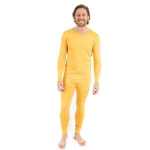 LEVERET -  Mens Two Piece Thermal Pajamas Solid Musta Mustard